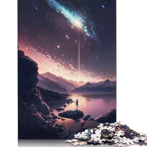 1000-teiliges Anime-Galaxie-Sonnenuntergang-Puzzle für Erwachsene und Teenager, Holzpuzzles für Erwachsene, Lernspiel, Herausforderungsspielzeug, 1000 Stück (75 x 50 cm) von GQmoney