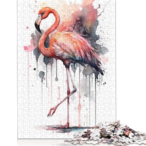 1000-teiliges Aquarell-Puzzle mit Flamingo-Vogel, für Erwachsene und Teenager, Lernspiele für Zuhause, DIY-Spielzeug, 1000 Stück (38 x 26 cm) von GQmoney
