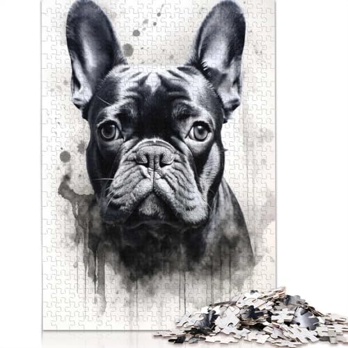 1000-teiliges Aquarell-Puzzle mit französischer Bulldogge für Erwachsene und Teenager. Papierpuzzles. Nachhaltiges Puzzle für Erwachsene | Spiele 1000 Stück (75 x 50 cm) von GQmoney
