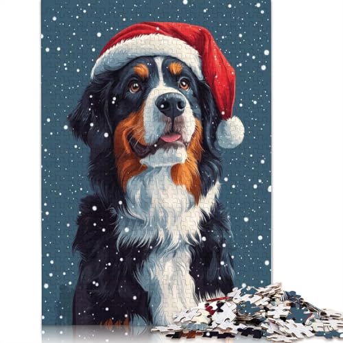 1000-teiliges Berner Sennenhund-Puzzle mit Weihnachtsmütze, Weihnachtshund-Wandkunst, Puzzle für Erwachsene und Jugendliche, Lernspielzeug aus Papier, 1000 Teile (75 x 50 cm) von GQmoney