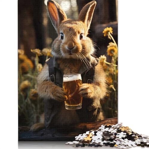 1000-teiliges Bierliebhaber-Kaninchen-Kunst-Puzzle für Erwachsene und Teenager, Lernspiele für zu Hause, DIY-Spielzeug, 1000 Stück (38 x 26 cm) von GQmoney