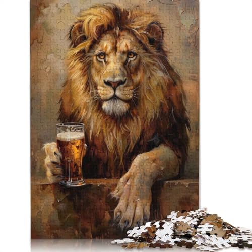 1000-teiliges Biertrinkender Löwe-Puzzle für Erwachsene, Papierpuzzle für Erwachsene, Lernspiel, Herausforderungsspielzeug, 1000 Stück (75 x 50 cm) von GQmoney
