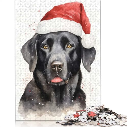 1000-teiliges Black Lab Weihnachtsmannmütze-Puzzle für Erwachsene, Papierpuzzle für Erwachsene, Lernspiel, Herausforderungsspielzeug, 1000 Stück (38 x 26 cm) von GQmoney