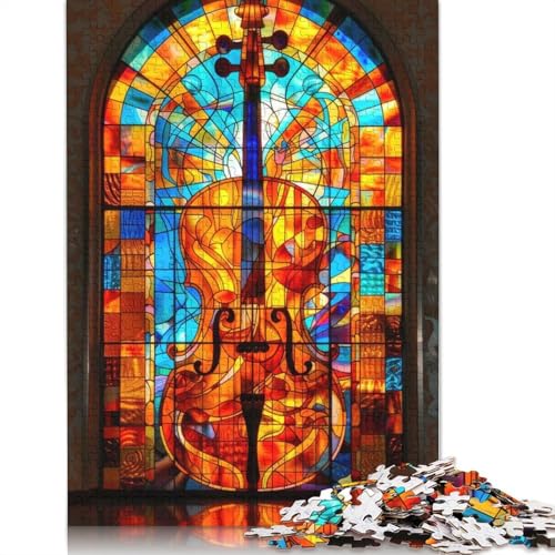 1000-teiliges Buntglas-Cello-Puzzle für Erwachsene, Puzzle für Erwachsene, Alter 14+, 1000 Stück (38 x 26 cm) von GQmoney