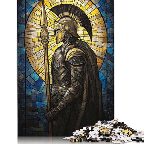 1000-teiliges Buntglas-Krieger-Puzzle für Erwachsene, Papierpuzzles, Puzzles für Erwachsene, Lernspiel, Herausforderungsspielzeug (38 x 26 cm) von GQmoney