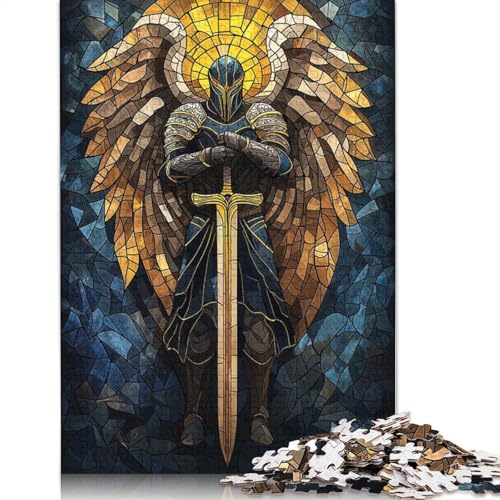 1000-teiliges Buntglas-Puzzle mit Engel und Ritter, für Erwachsene und Teenager, Papierpuzzle, 1000 Teile (75 x 50 cm) von GQmoney