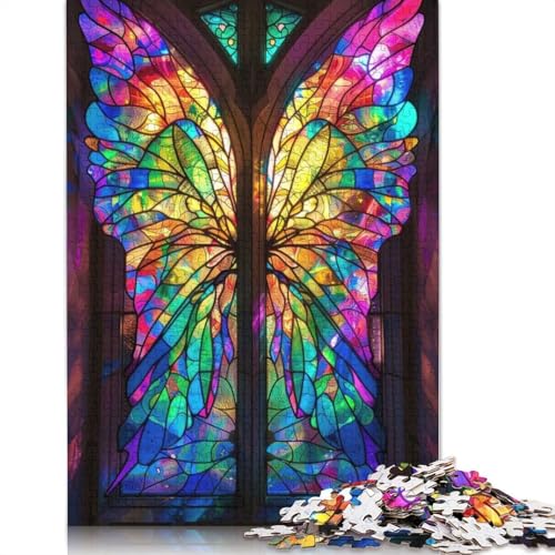 1000-teiliges Buntglas-Puzzle mit Feenflügeln für Erwachsene, Puzzle, Lernspiel, Herausforderungsspielzeug, 1000 Stück (38 x 26 cm) von GQmoney