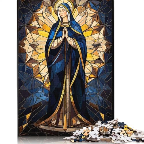 1000-teiliges Buntglas-Puzzle mit der Jungfrau Maria für Erwachsene, Papierpuzzles für Teenager, Geschenke, einzigartige Heimdekoration und Geschenke (38 x 26 cm) von GQmoney