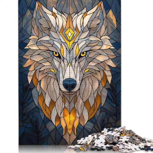1000-teiliges Buntglas-Wolf-Puzzle für Erwachsene und Teenager, 1000 Teile (38 x 26 cm) von GQmoney