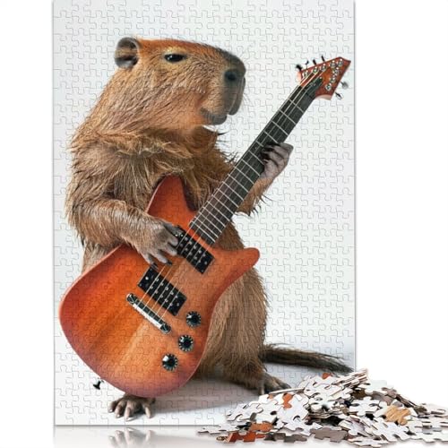 1000-teiliges Capybara-Gitarren-Puzzle, Schwierigkeitsgrad: Puzzle, Lernspiel, Spielzeug, 1000 Stück (38 x 26 cm) von GQmoney