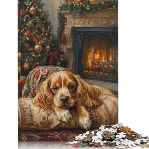 1000-teiliges Cavalier King Charles Spaniel-Weihnachtsgemälde-Puzzle für Erwachsene, Puzzle für Erwachsene, Alter 14+, 1000 Teile (75 x 50 cm) von GQmoney