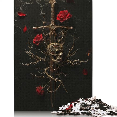 1000-teiliges Dark Fantasy-Schwert-Puzzle für Erwachsene, Holzpuzzle für Erwachsene und Jugendliche, Lernspielzeug, 1000 Stück (75 x 50 cm) von GQmoney