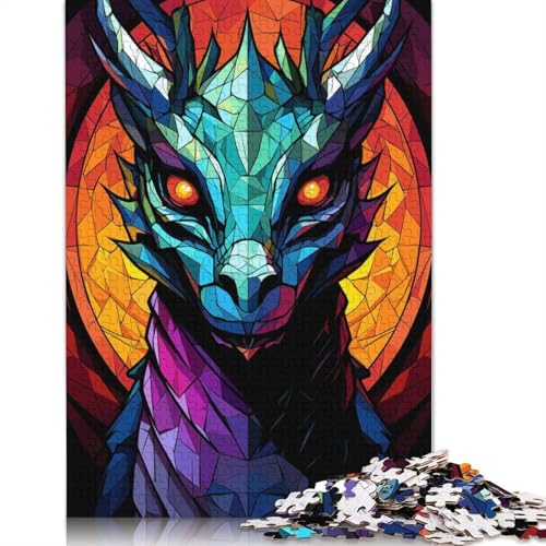 1000-teiliges Drachen-Buntglas-Puzzle für Erwachsene und Teenager, Lernspiele für zu Hause, DIY-Spielzeug, 1000 Stück (75 x 50 cm) von GQmoney