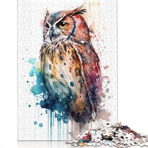 1000-teiliges Eulen-Aquarell-Puzzle für Erwachsene Teenager, Papierpuzzles, nachhaltiges Puzzle für Erwachsene | Spiele 1000 Stück (38 x 26 cm) von GQmoney