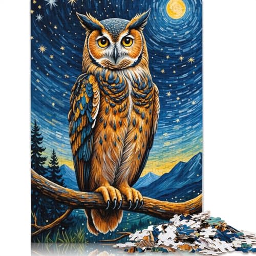 1000-teiliges Eulen-Sternennacht-Puzzle, kreatives quadratisches Puzzle für Erwachsene und Holzpuzzles, Stressabbau-Puzzlespiele und einzigartige Geschenke, 1000 Stück (75 x 50 cm) von GQmoney