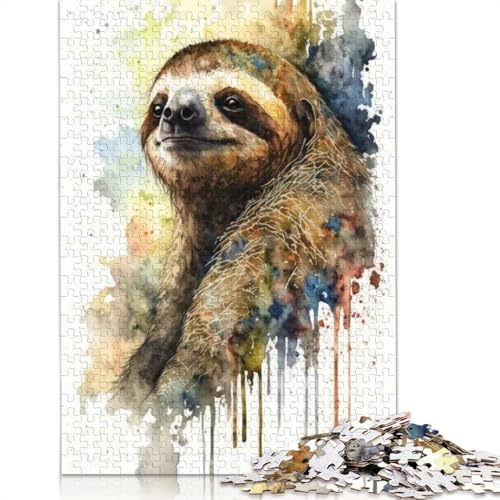 1000-teiliges Faultier-Aquarell-Design-Puzzle für Erwachsene und Teenager. Puzzle für Familienspaß und Spieleabende. 1000 Teile (38 x 26 cm) von GQmoney