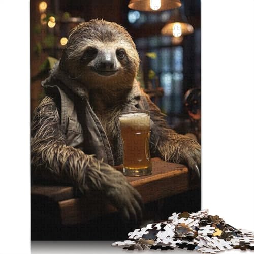 1000-teiliges Faultier-Bier-schlürfen-Kunst-Puzzle für Erwachsene und Teenager, Papier-Puzzle, Lernspiel, Herausforderung, Spielzeug, Geburtstagsgeschenke, 1000 Stück (38 x 26 cm) von GQmoney