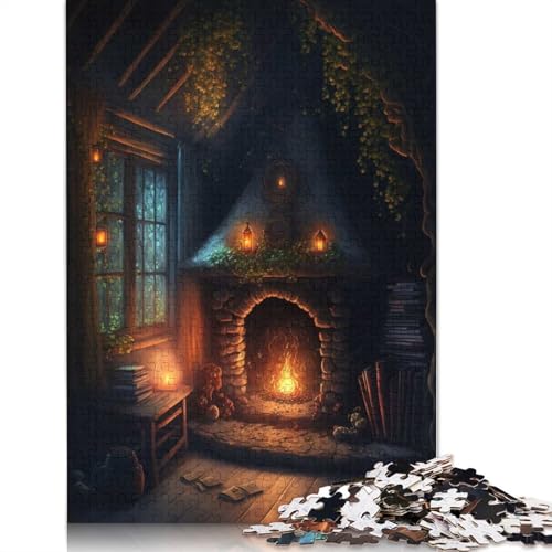 1000-teiliges Feenhaus-Kamin-Puzzle für Erwachsene, Papierpuzzles, Puzzles für Erwachsene, Lernspiel, Herausforderungsspielzeug (38 x 26 cm) von GQmoney
