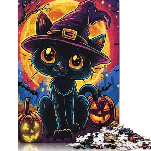 1000-teiliges Halloween-Hexen-Katzen-Puzzle für Erwachsene, Papierpuzzles, Puzzles für Erwachsene, Lernspiel, Herausforderungsspielzeug, 1000 Stück (38 x 26 cm) von GQmoney