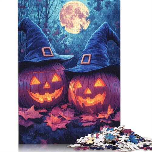 1000-teiliges Halloween-Kürbis-Puzzle mit Hexenhüten für Erwachsene, Puzzles, Lernspielzeug, 1000 Stück (38 x 26 cm) von GQmoney