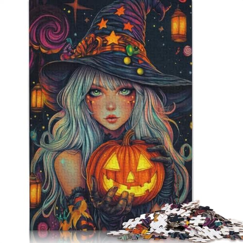 1000-teiliges Halloween-Puzzle mit Hexe und Kürbis, 4 Stück, für Erwachsene und Teenager, Papierpuzzle, Lernspiel, Herausforderung, Spielzeug, Geburtstagsgeschenke (38 x 26 cm) von GQmoney
