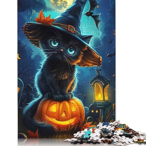 1000-teiliges Halloween-Puzzle mit Katze auf Kürbis für Erwachsene Teenager, Papierpuzzles, nachhaltiges Puzzle für Erwachsene | Spiele 1000 Stück (75 x 50 cm) von GQmoney