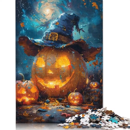 1000-teiliges Halloween-Puzzle mit Kürbislaterne und Hut für Erwachsene, Puzzles für Erwachsene, Puzzles, einzigartige Heimdekoration und Geschenke (38 x 26 cm) von GQmoney