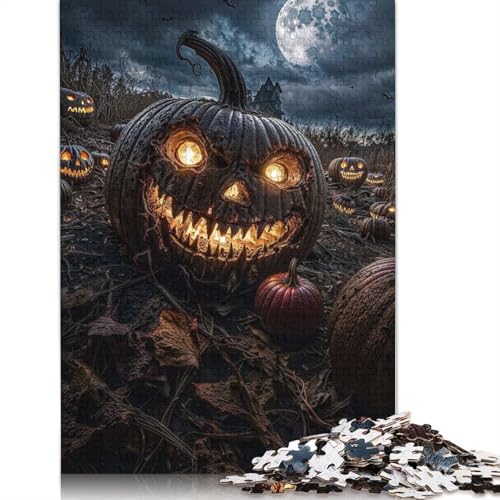 1000-teiliges Halloween-Puzzle mit bösem Kürbis für Erwachsene und Teenager, Lernspiele für zu Hause, DIY-Spielzeug, 1000 Teile (38 x 26 cm) von GQmoney