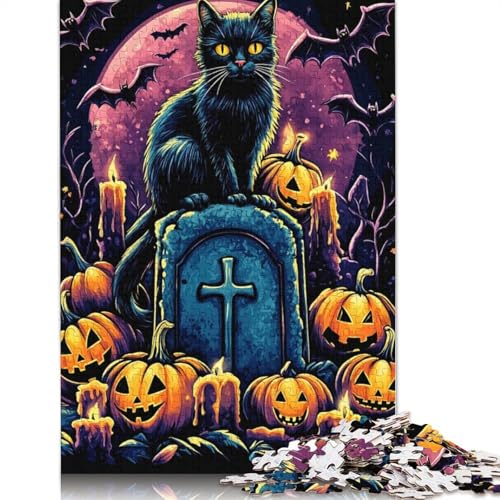 1000-teiliges Halloween-Puzzle mit schwarzer Katze für Erwachsene und Teenager. Papierpuzzles für Familienspaß und Spieleabende. 1000 Teile (38 x 26 cm) von GQmoney