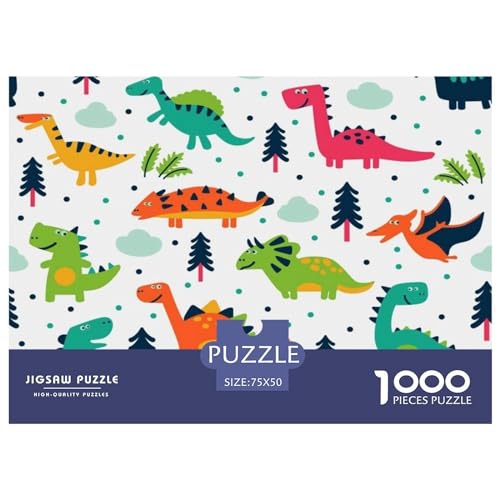 1000-teiliges Holzpuzzle, Cartoon-Dinosaurier-Puzzle, Heimwanddekoration, Lernspielzeug, Geschenk für Familienspiel, 1000 Stück (75 x 50 cm) von GQmoney