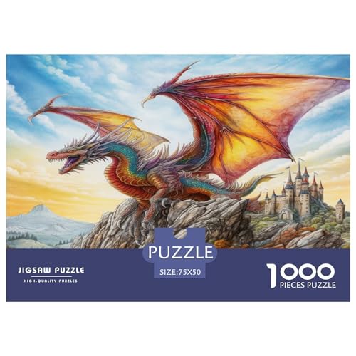 1000-teiliges Holzpuzzle, Drachenpuzzle, Heimwanddekoration, Lernspielzeug, Geschenk für Familienspiel, 1000 Stück (75 x 50 cm) von GQmoney