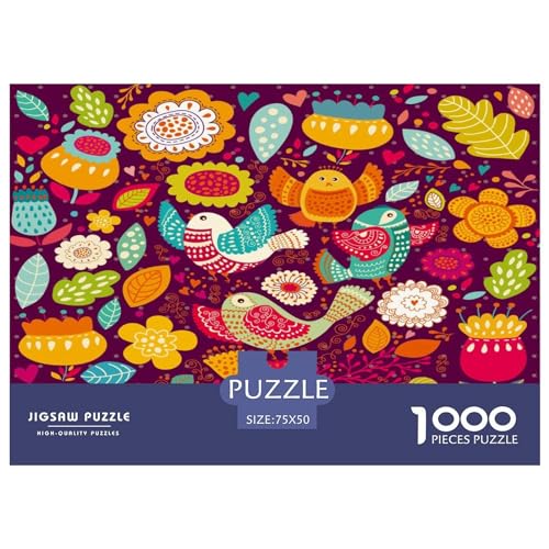 1000-teiliges Holzpuzzle, Vögel, Blumen, Heimwanddekoration, Lernspielzeug, Geschenk für Familienspiel, 1000 Stück (75 x 50 cm) von GQmoney