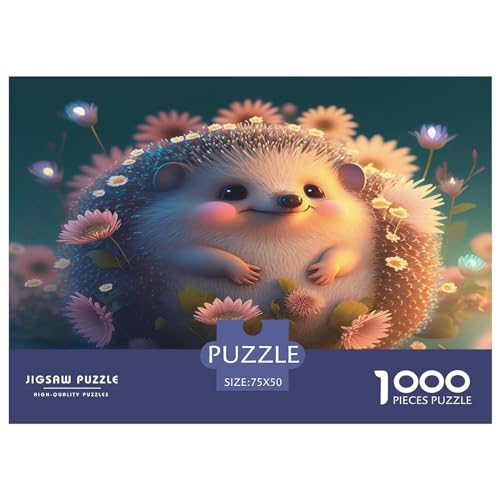 1000-teiliges Holzpuzzle, süßes Igel-Puzzle, Heimwanddekoration, Lernspielzeug, Geschenk für Familienspiel, 1000 Stück (75 x 50 cm) von GQmoney