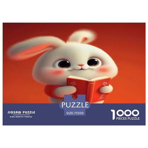 1000-teiliges Holzpuzzle, süßes Kaninchen-Puzzle, kreatives rechteckiges Puzzle, Geschenk für Familienspiel, Freunde, 1000 Stück (75 x 50 cm) von GQmoney