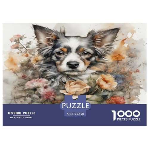 1000-teiliges Holzpuzzle mit Hundeillustration, Heimwanddekoration, Lernspielzeug, Geschenk für Familienspiel, 1000 Stück (75 x 50 cm) von GQmoney