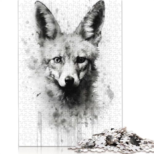 1000-teiliges Jackal Beauty Black Ink-Puzzle für Erwachsene, Papierpuzzle, Puzzle für Erwachsene, 1000 Teile (38 x 26 cm) von GQmoney