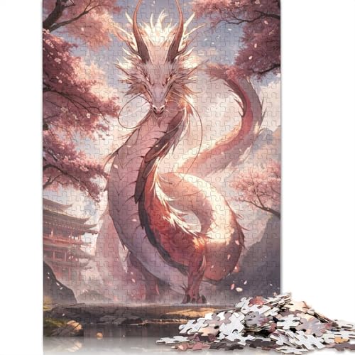 1000-teiliges Japanisches Sakura-Drachen-Puzzle, Schwierigkeits-Puzzle, Lernspiel, Spielzeug, Familiendekoration, 1000 Stück (38 x 26 cm) von GQmoney