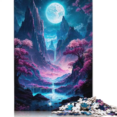 1000-teiliges Neon-Vollmondtal für Erwachsene, schwierige Holzpuzzles, Puzzles für Erwachsene, Lernspiel, Herausforderungsspielzeug, 1000 Stück (75 x 50 cm) von GQmoney