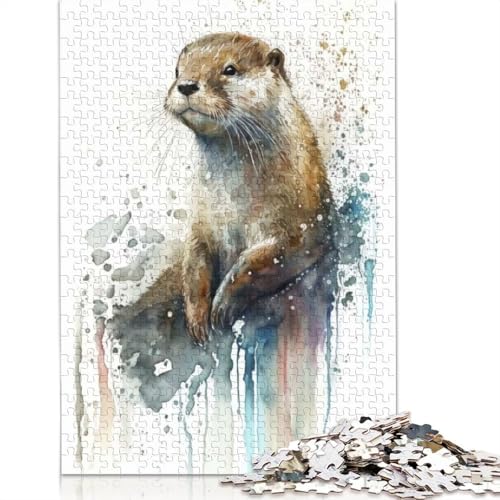 1000-teiliges Otter Joy-Aquarell-Puzzle für Erwachsene, Papierpuzzles für Erwachsene, Teenager, Mann, Frau, Geschenk, 1000 Stück (38 x 26 cm) von GQmoney