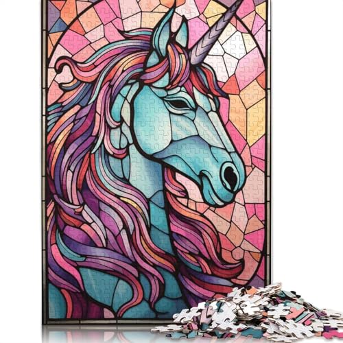 1000-teiliges Papierpuzzle mit Einhorn-Buntglasmotiv, Papierpuzzle für Erwachsene und Jugendliche ab 12 Jahren, 1000 Teile (38 x 26 cm) von GQmoney