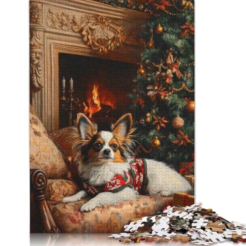 1000-teiliges Papillon-Hunde-Puzzle, Elegante Weihnachtshundekunst, Papierpuzzle für Erwachsene, Lernspiel, Herausforderungsspielzeug, 1000 Stück (75 x 50 cm) von GQmoney
