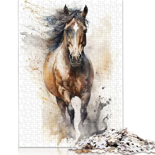 1000-teiliges Pferde-Aquarell-Puzzle für Erwachsene und Teenager, Papierpuzzle, 1000 Teile (75 x 50 cm) von GQmoney