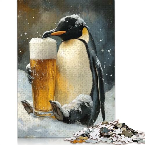 1000-teiliges Pinguin-Papierpuzzle mit Bierglas im Schnee, Puzzle für Erwachsene, Lernspiel, Herausforderungsspielzeug (75 x 50 cm) von GQmoney