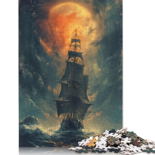 1000-teiliges Piratenschiff-Abenteuer-Puzzle für Erwachsene und Teenager. Holzpuzzle für Erwachsene, Lernspiel, Herausforderungsspielzeug, 1000 Teile (75 x 50 cm) von GQmoney