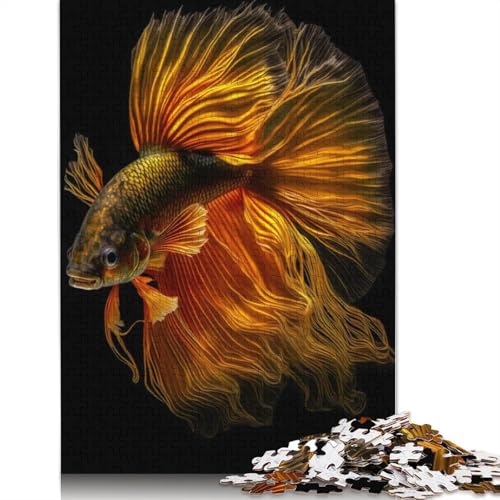 1000-teiliges Puzzle, Bettas Goldfisch, kreative quadratische Puzzles für Erwachsene und Holzpuzzles, Lernspielzeug, 1000 Stück (75 x 50 cm) von GQmoney