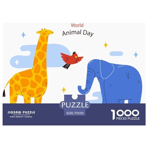 1000-teiliges Puzzle, Elefant, Giraffe, Puzzle für Erwachsene, Holzpuzzle, Lernspiel für Erwachsene, Kind, 1000 Teile (75 x 50 cm) von GQmoney
