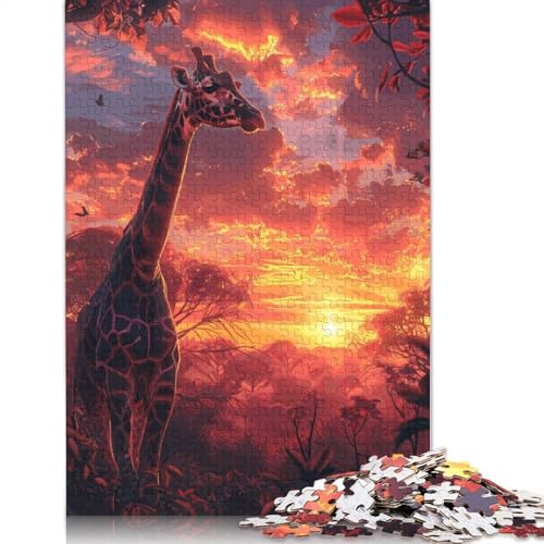 1000-teiliges Puzzle, Giraffen-Savanne, Sonnenuntergang, Holzpuzzle, Familienaktivität, 1000 Stück (75 x 50 cm) von GQmoney