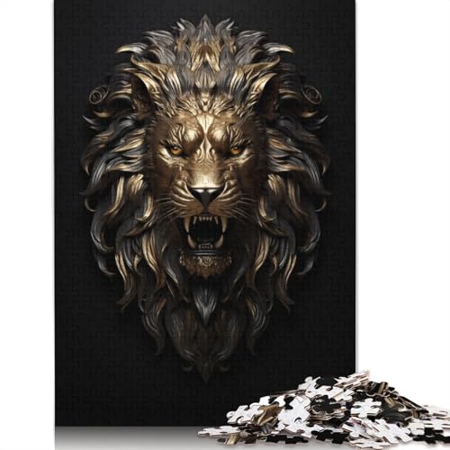 1000-teiliges Puzzle, Gold-Bronze-Löwen-Emblem, kreative quadratische Puzzles für Erwachsene und Holzpuzzles, Lernspielzeug, 1000 Stück (75 x 50 cm) von GQmoney