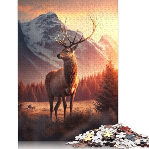 1000-teiliges Puzzle, Hirsch, Sonnenuntergang, Berge, kreative quadratische Puzzles für Erwachsene und Holzpuzzles, Lernspielzeug, 1000 Stück (75 x 50 cm) von GQmoney