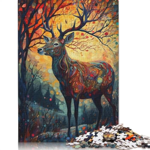 1000-teiliges Puzzle, Hirsch-Sonnenuntergang, 2 Quadrat-Puzzle für Erwachsene, Holzpuzzle, Lernspielzeug, 1000 Teile (75 x 50 cm) von GQmoney